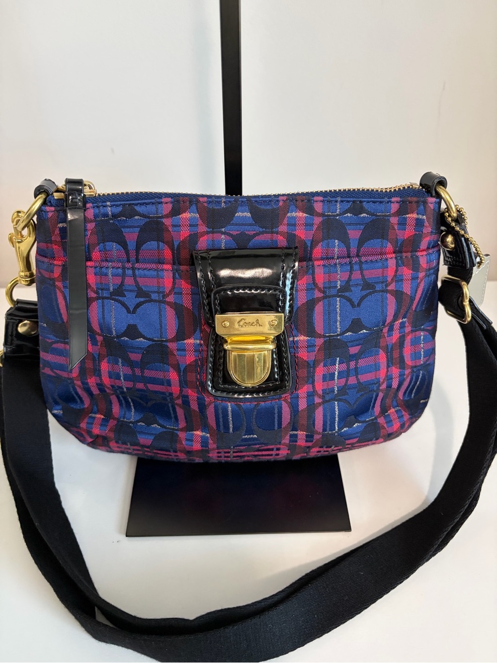 Coach Poppy Tartan Swingpack/Crossbody with Gold Accent